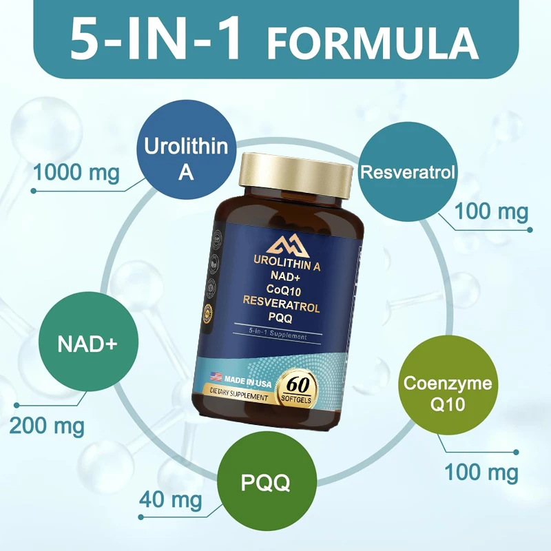 1000mg Urea Supplement Containing NAD+, CoQ10, Resveratrol, and 60 Capsules for Men and Women As Muscle Energy Antioxidants