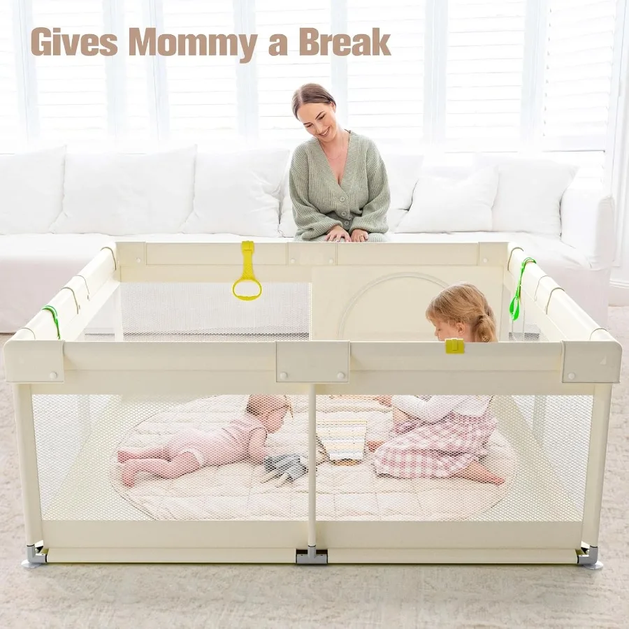 روضة أطفال بيج مقاس 59 × 59 بوصة، روضة أطفال للأطفال الصغار، قلم لعب للأطفال، ساحة لعب للرضع مع بوابة (بدون حصيرة) #5