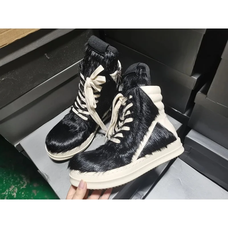 Men's Luxury Horsehair Leather High Top Sneakers Casual Platform Boots Lace Up Zip Designer Fashion Trainers Streetwear Shoes
