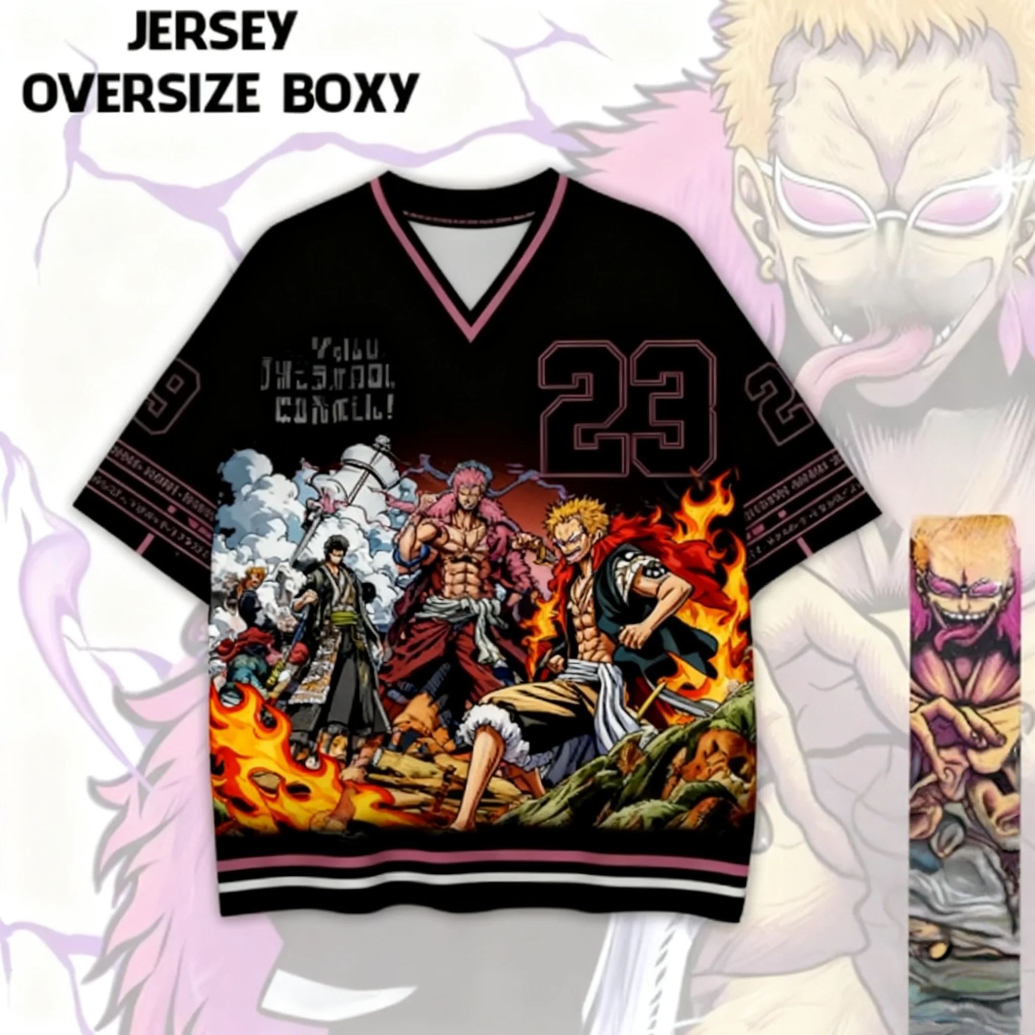 2526 Neues Bandai Anime One Piece Ruffy Sommer-Jersey-T-Shirt, übergroßes 3D-Multifunktionsoberteil für Erwachsene und Kinder
