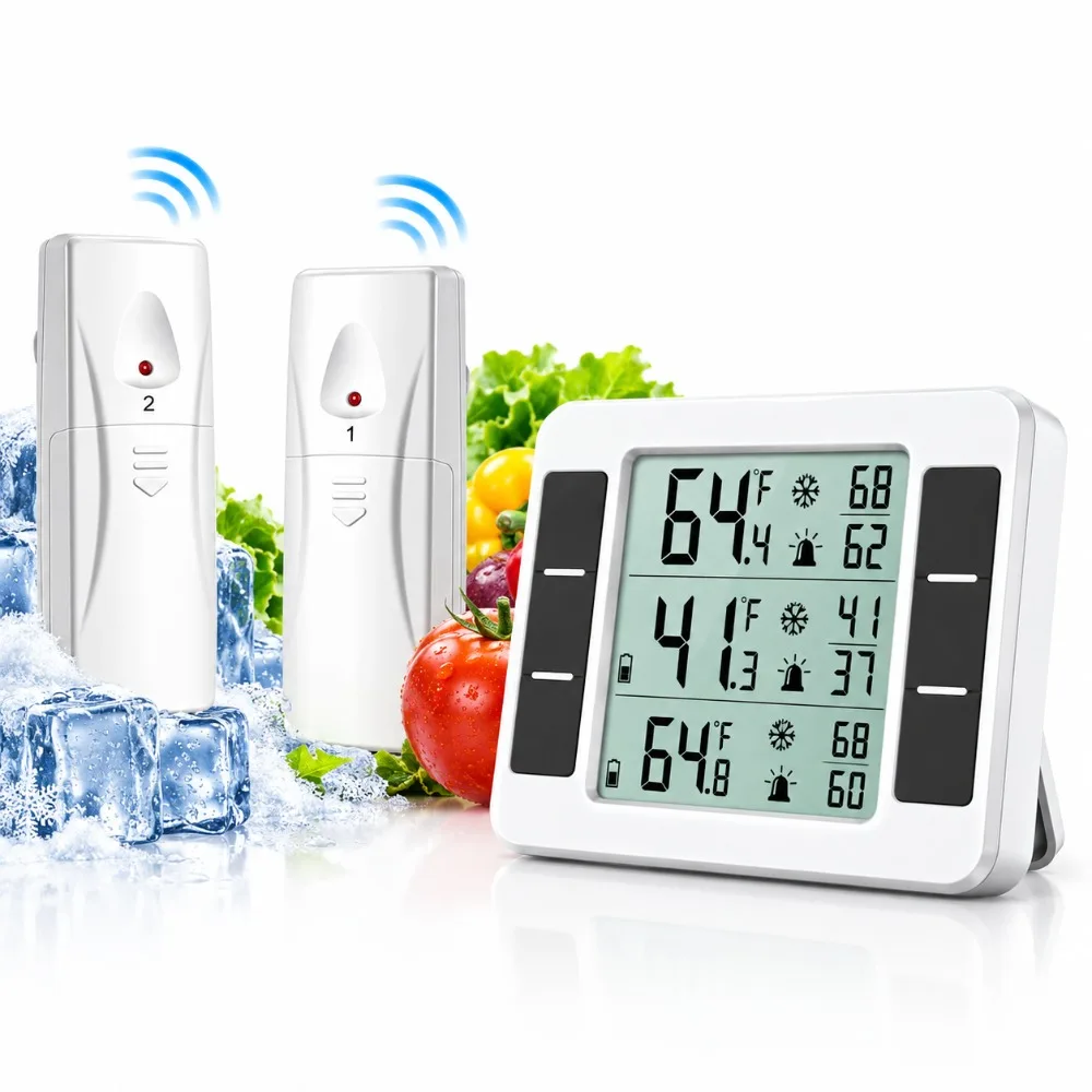 Temperature Alarm Cordless Thermometer Min Max Memory °C °F Switch Refrigerator Thermometer Large LCD Display