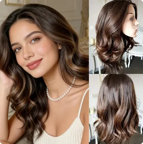 

Natural Body Wave Short Bob Wig Brown Balayage Blonde Lace Front Synthetic Cosplay Party Wig with 13x4 Highlights for Women
