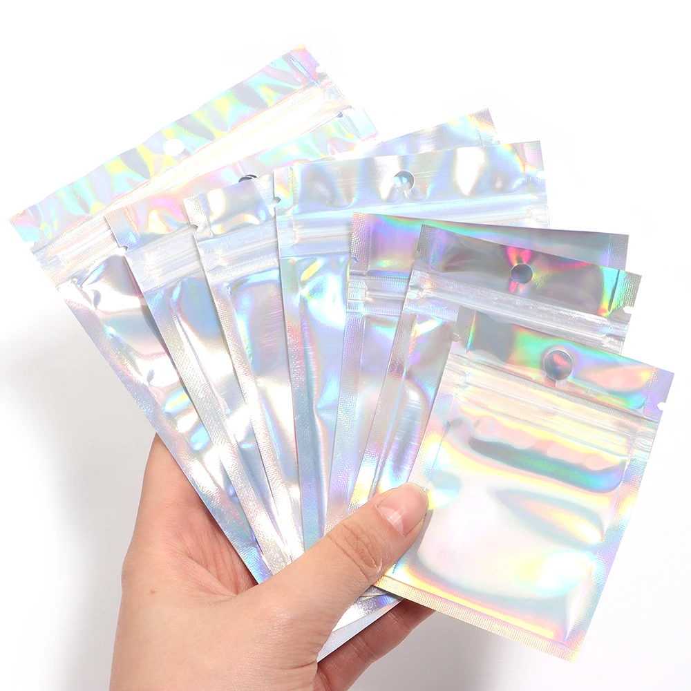 10-50Pcs Holographic Laser Bag Wedding Candy Gifts Self-Sealing Packaging Ziplock Bag Birthday Party Decor Jewelry Storage Pouch