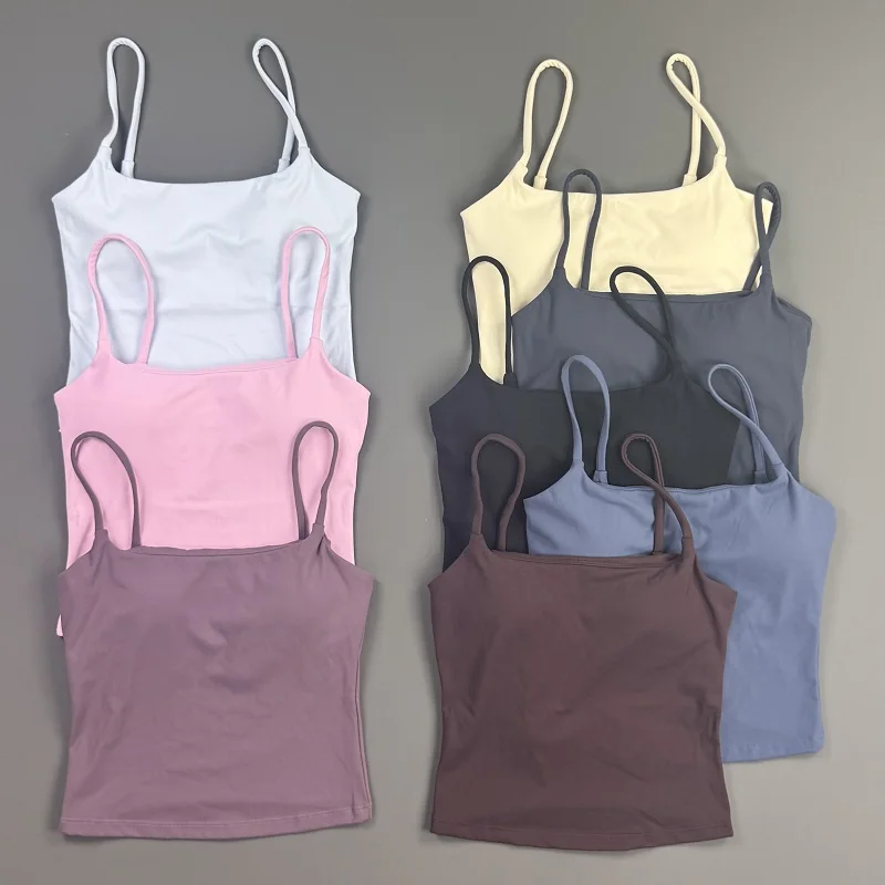 Sports Tank Top Women Soft Stretchy Spaghetti‑Strap Clothes Solid Sleeveless Cropped Camisole Quick‑dry Vest Yoga Gym Activewear