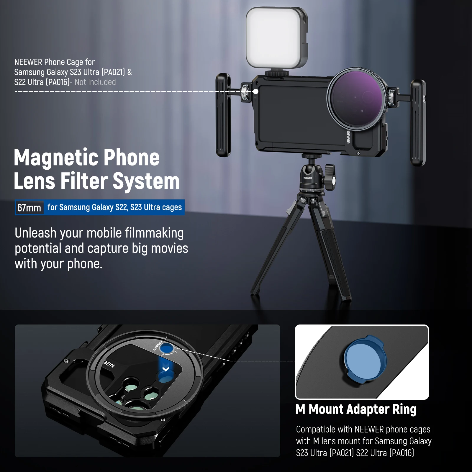 Imagem -05 - Neewer-magnética Variável Telefone Lens Filter Conjunto com m Anel Adaptador de Montagem Fit para Samsung Galaxy S23 S22 Ultra Nd232 67 mm