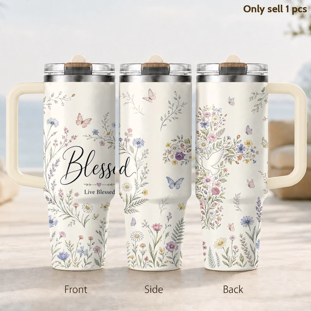 Encouraging Women Christian Words Flower Vacuum Flasks 40oz Thermal Tumbler Stainless Steel Insulated Water Portable Mug Cup