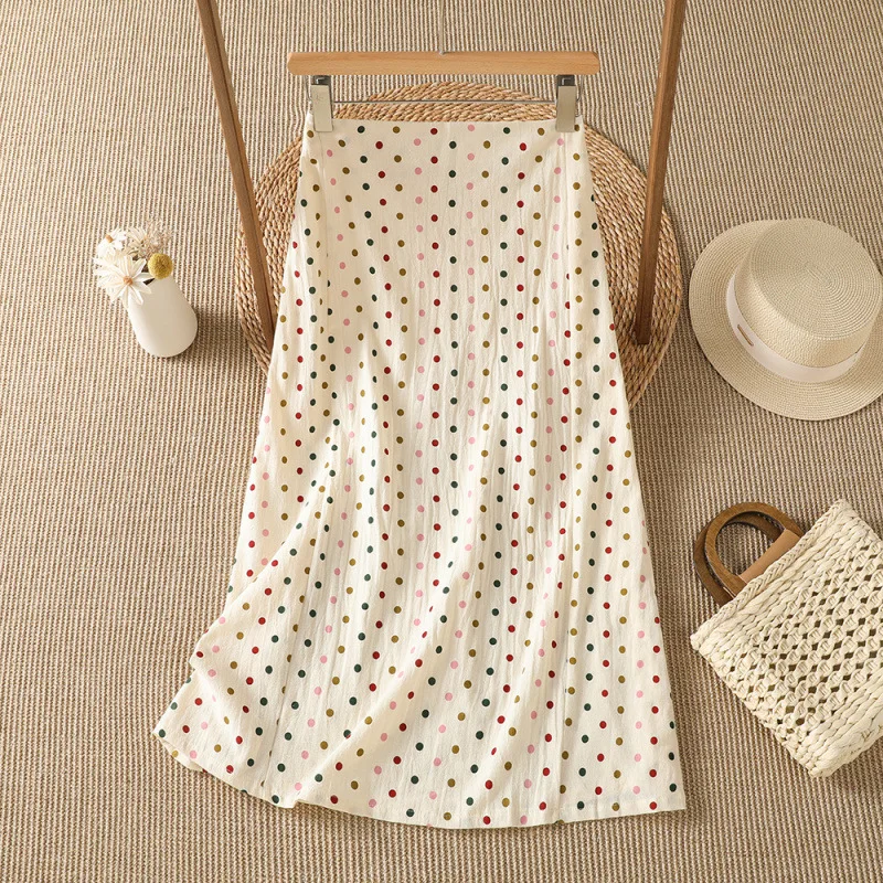 

Women Skirts Polka Dot Skirt A Line Ankle Length Elastic Empire Waist Slight Strech Loose Fit Casual Office Lady 2026 Summer
