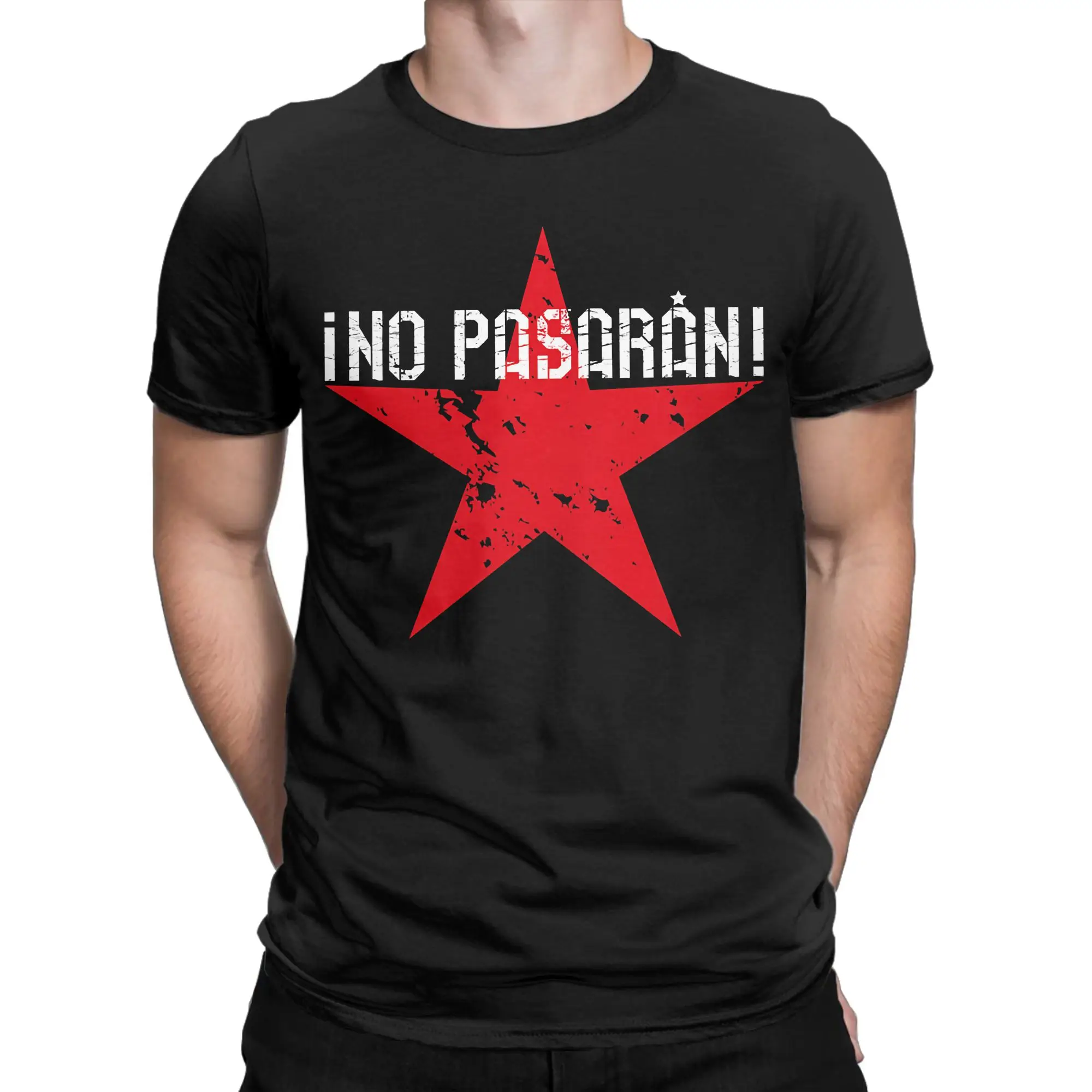 No Pasaran Say star T Shirt Men Women's Pure Cotton Novelty T-Shirt Round Neck  Tee Shirt Short Sleeve Clothes Plus Size