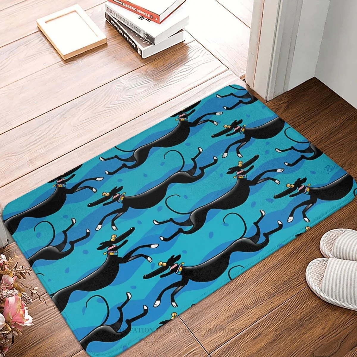 Greyhound Ears Dogs Bedroom Mat Blue Zoomies Pattern Doormat Flannel Carpet Outdoor Rug Home Decoration