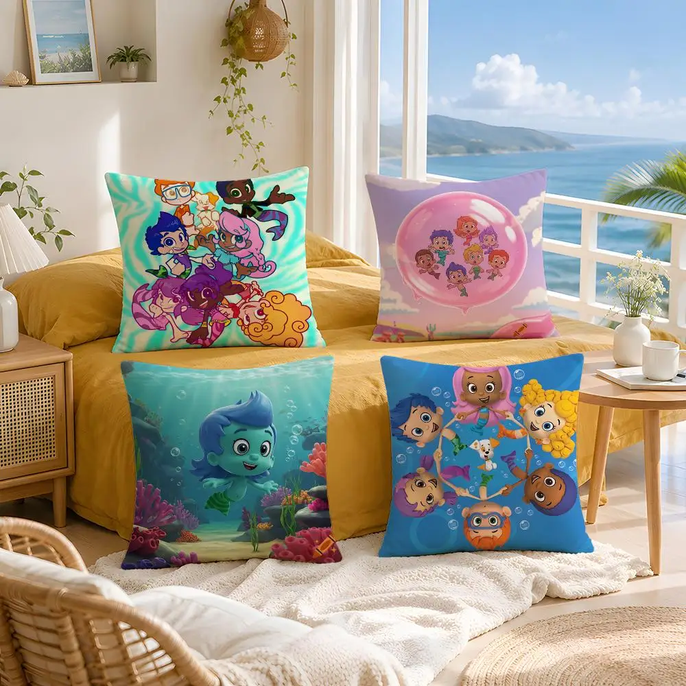 Cartoon Bubble Guppies Cushion Cover Throw Pillow Short Plush Fresh Natural Cushion for Living Room Sofa Ornament Present Gift
