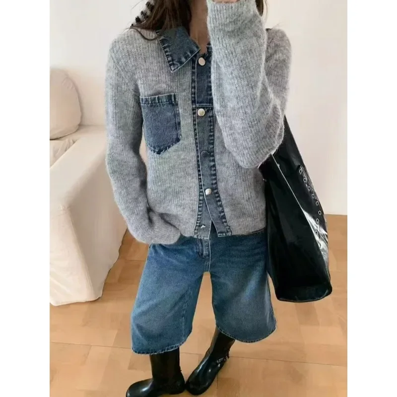 

Krismile 6colors Knitwear Jackets for Women 2025 Autumn Winter Lapel Single Breasted Pocket Casual Patchwork Outdoor Coat 193948