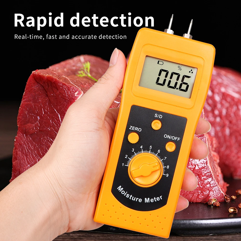 Imagem -06 - Portátil Meat Moisture Meter Analisador de Umidade de Madeira Papelão Concreto Papel Porco Carne Pato Frango Bacon Dm300r