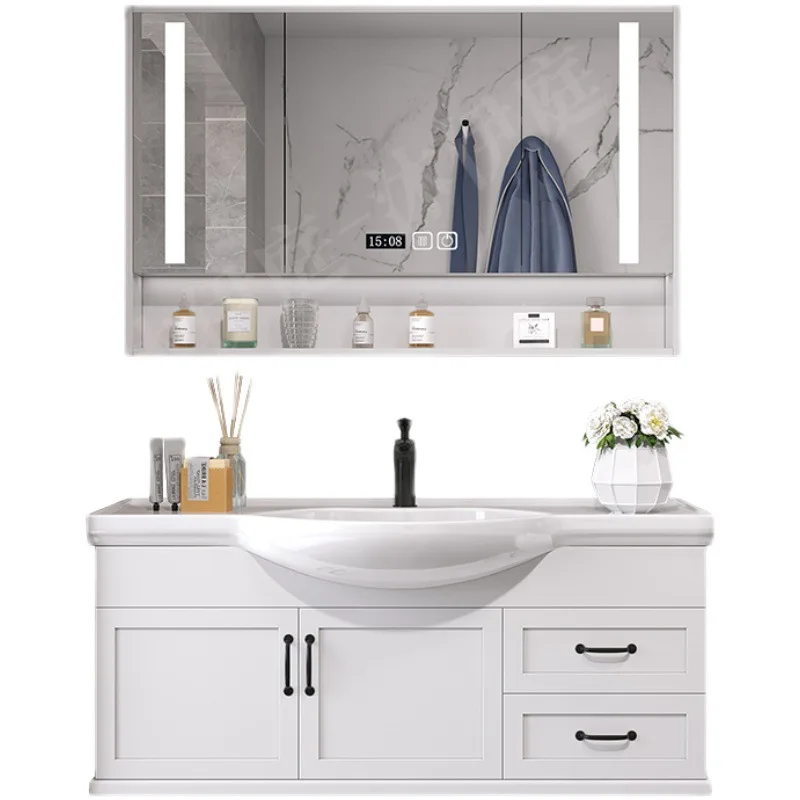 

Modern solid wood bathroom cabinet, smart mirror, toilet, washbasin, cabinet combination