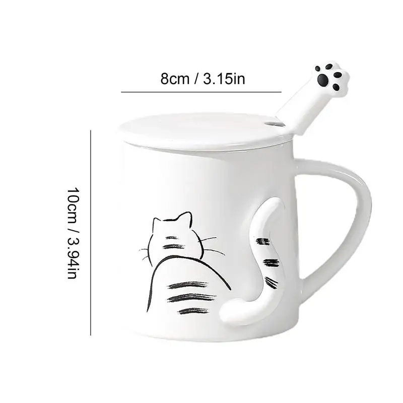 Unique Cat Coffee Mug with Lid and Spoon Cat Tail Ceramic Tea cup and Coffee Mug, cute Birthday Christmas stuff for Cat Lovers