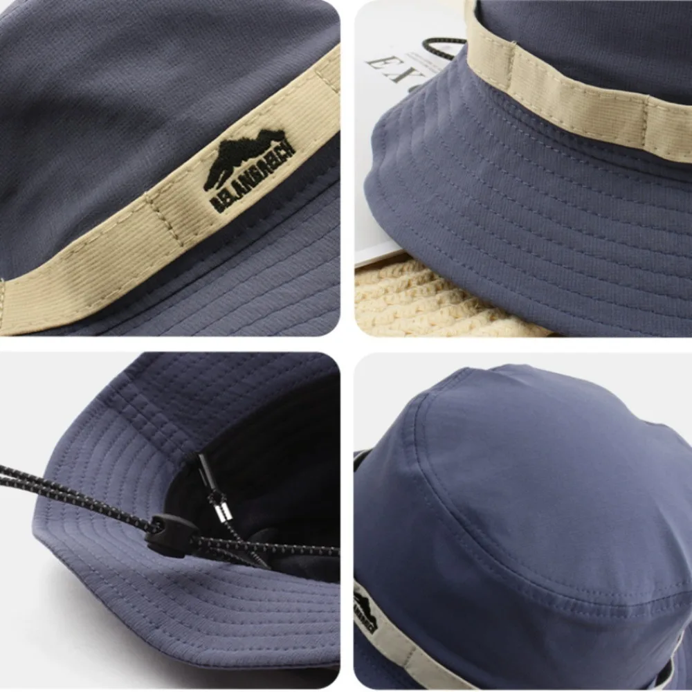 قبعة صياد السمك برباط للرجال - قبعة دلو للشمس قابلة للتنفس، حماية من الشمس للتخييم في الهواء الطلق في الربيع والصيف