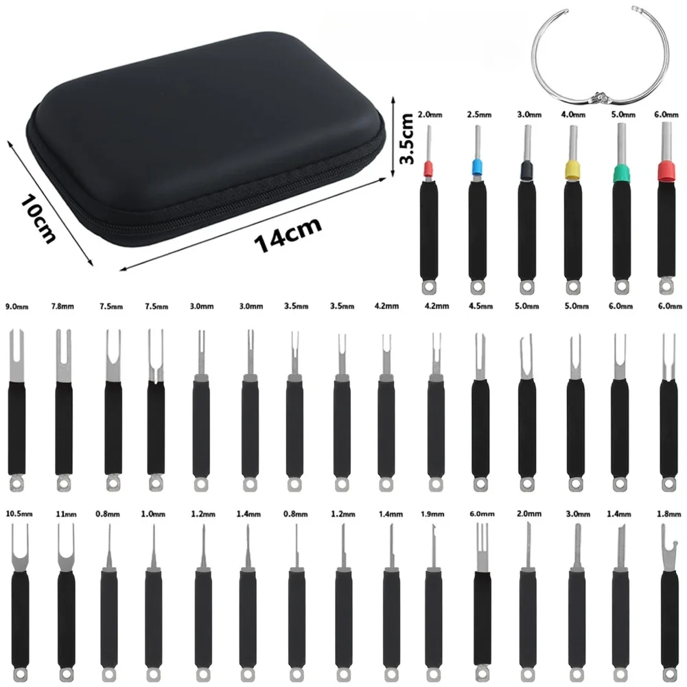 Juego de Herramientas de extracción de terminales de coche, 36 piezas, herramienta extractora de pines, liberación de conector de cable eléctrico, eyectores de terminales
