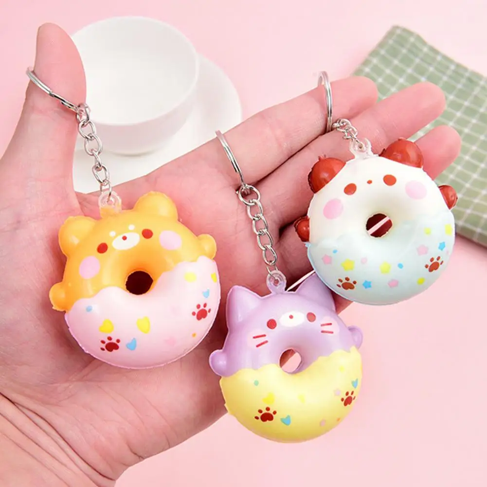 Cute Keychain Key Holder Slow Rebound Cartoon Decompression Toy Animal Donut Squeeze Toy Keychain Backpack Supplies