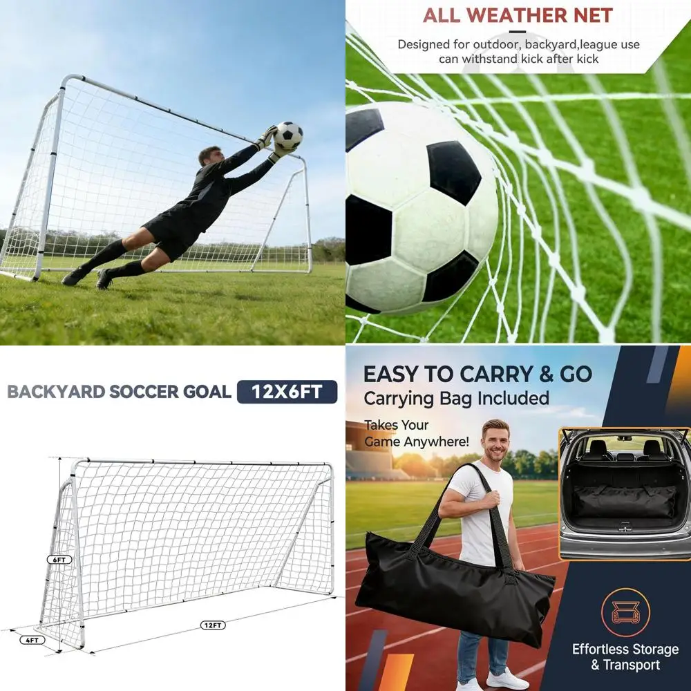 

Portable Soccer Goals for Kids and Adults: 12x6, 10x6.5, 8x5 Sizes - Ideal for Backyard Practice and Training