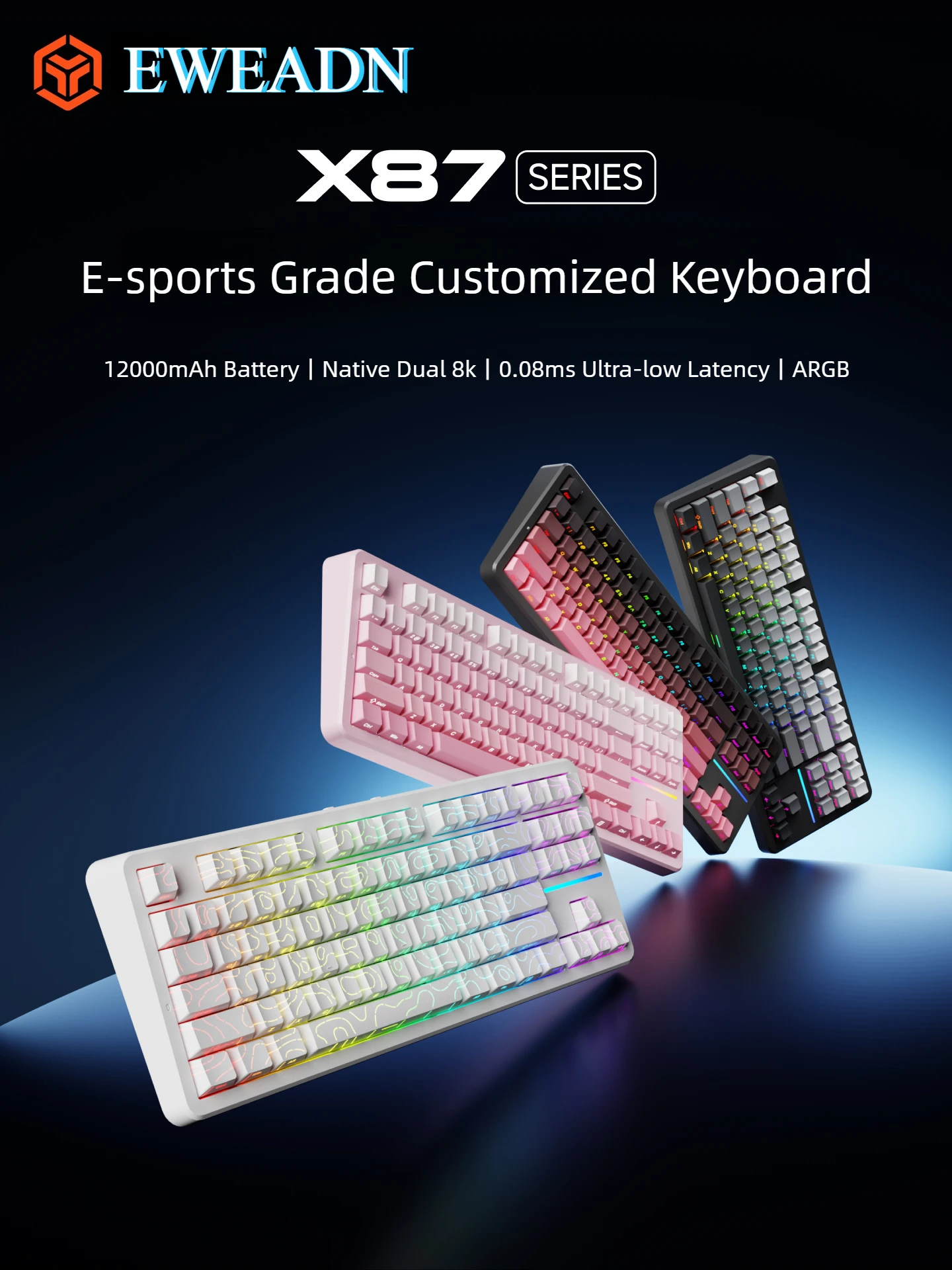 EWEADN X87S Mechanical Keyboard BT 2.4G Wireless Gaming Keyboard with RGB Backlit E-Sports Office Silent Keyboard for PC Gamer