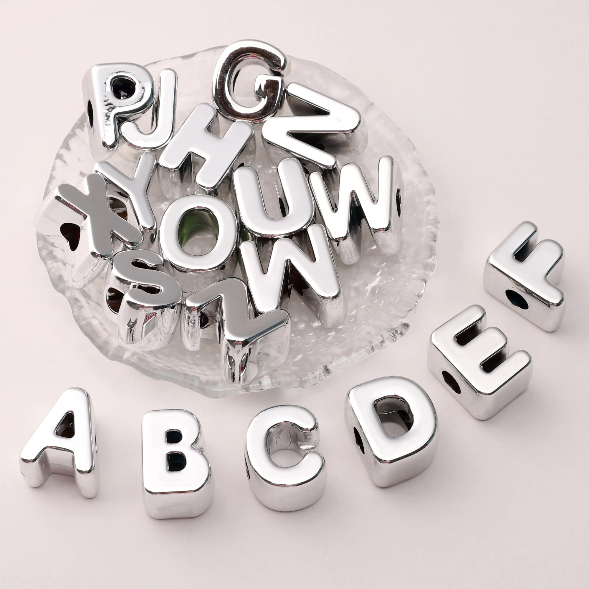 

1pc Acrylic Large Hole Letter Beads Silver Plated Loose Spacer Beads For DIY Phone Chain/Keychain Jewelry Making Accessories