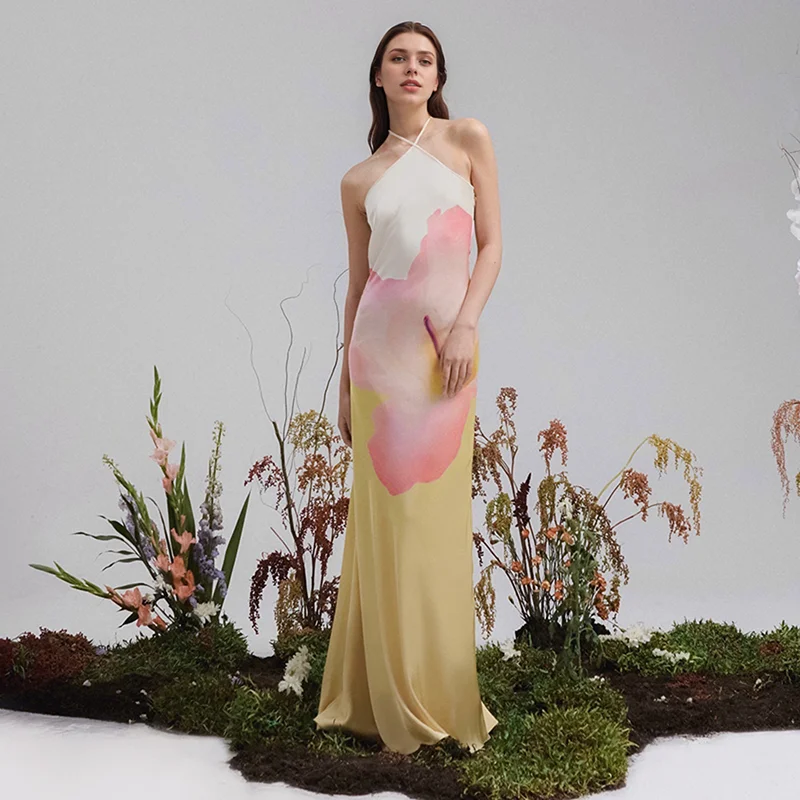 Verano de las mujeres 2025 nuevo cuello halter vestidos largos casual resort playa vestido elegante sin mangas fuera del hombro sin espalda maxi vestido de verano