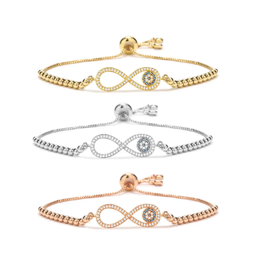 Женский браслет с кубическим цирконием и кристаллами сглаза