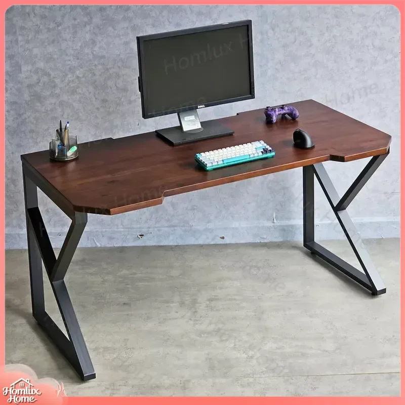 Stable Acacia Wood Gaming Desk with Z-Iron Legs for Home Office Setup Ergonomic Computer Desk Adjustable Height Study Table