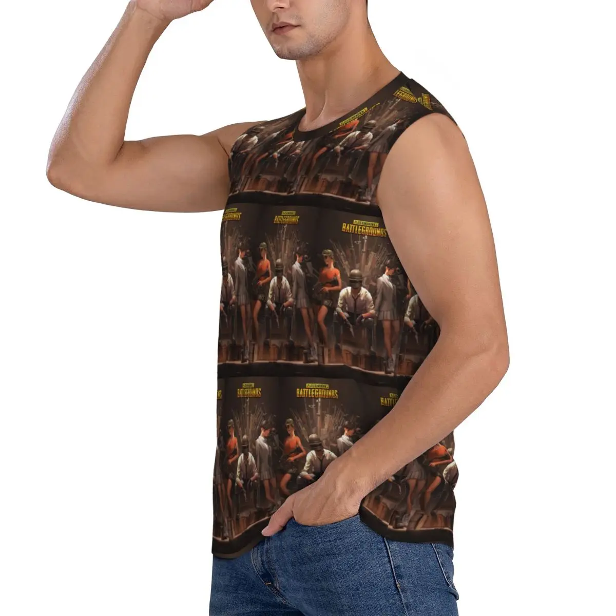 Pubg Battlegrounds Shooting Game Men Sleeveless Tank Tops Quick Dry Breathable Gym Fitness Running Summer Casual Sport Vest