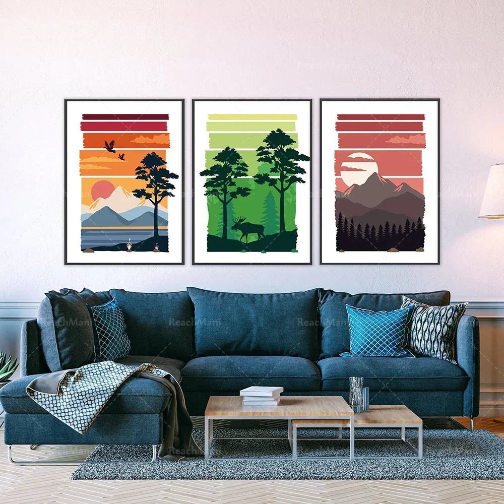 

Scandinavian Landscape Art, Modern Home Decor Poster, Mountain View, Mid-Century Modern Art, Mountain Art Print Landscape Gift