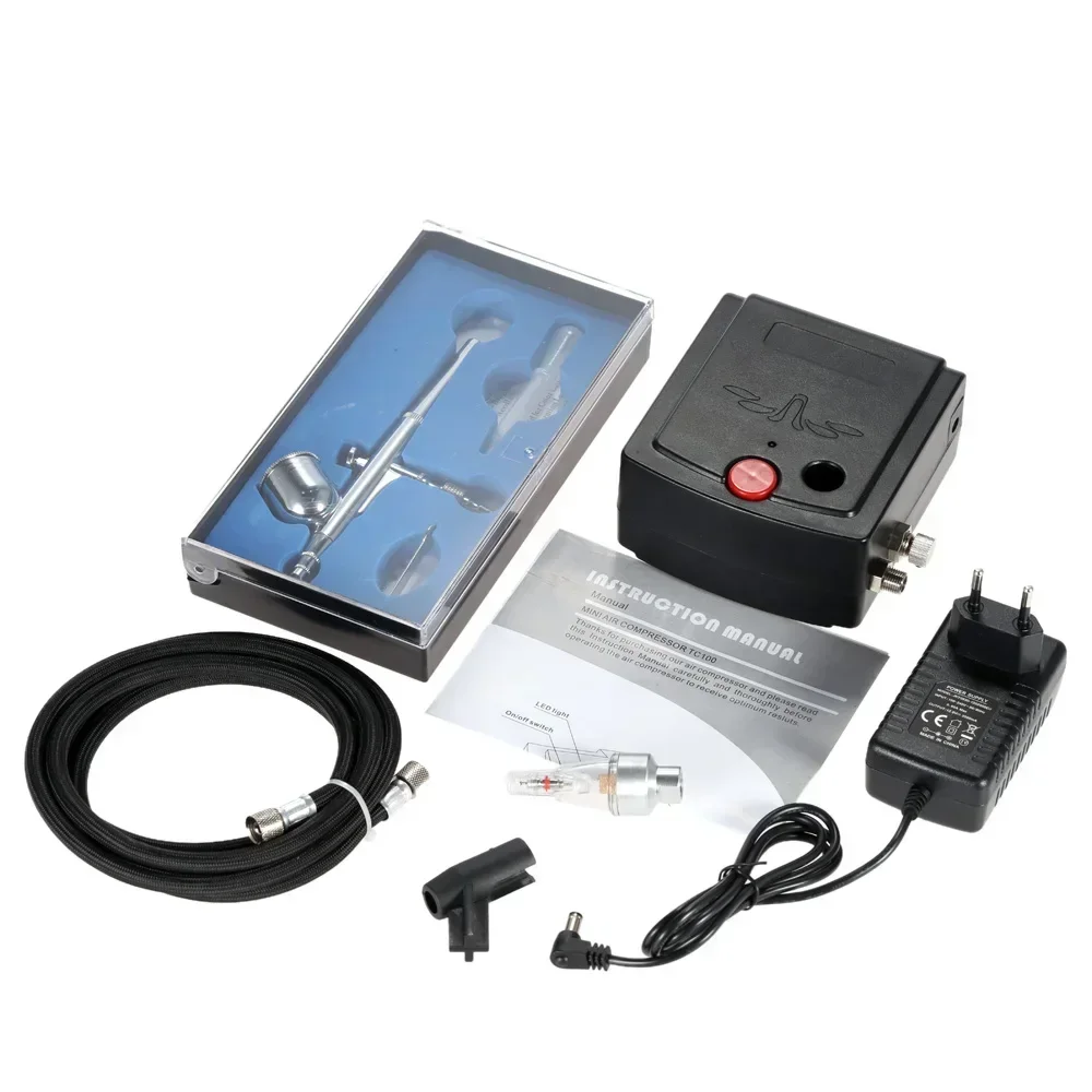 Dual Action Airbrush Air Compressor Kit 0.3mm Airbrush Spray Gun for Nail Airbrush Model Cake Car Fish Shoes Painting Tools