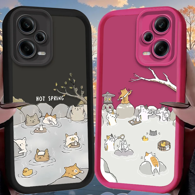 Cartoon Cute Bathing Cat Case for Xiaomi Redmi Note 13 12 11 Pro Plus 4G 5G 12S 11S 10S 10 9 9S Redmi 14C 13C 12C A3 12 Silicone