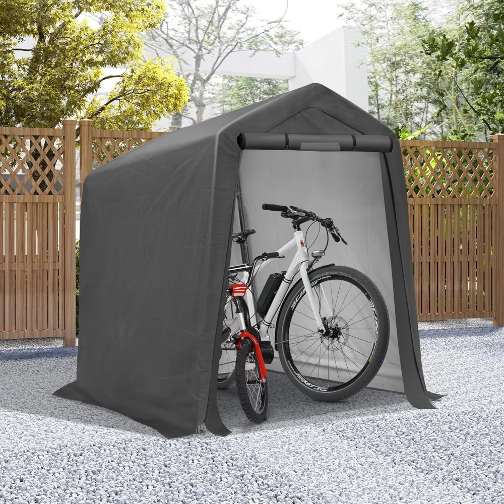 سقيفة تخزين خارجية محمولة شديدة التحمل - مرآب بطول 6 × 7 أقدام مع نوافذ تهوية وأبواب قابلة للطي للتخزين