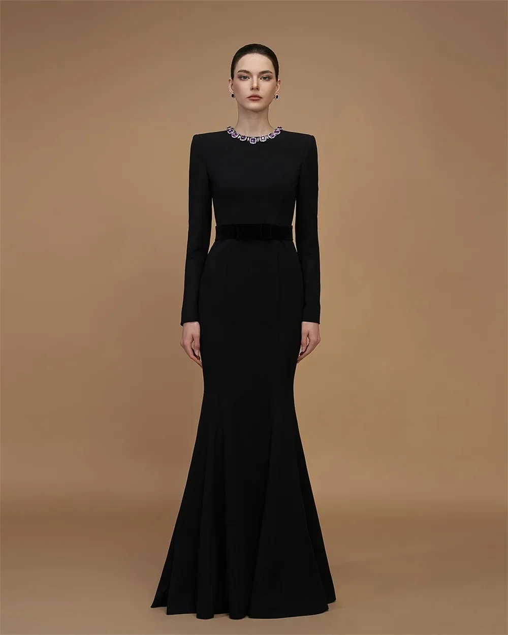 

Черное платье с длинными рукавами и бисером на заказ Вечерние платья Pastrol Унисекс Джерси Ретро Дубай Саудовская Аравия Пром по индивидуальному заказу