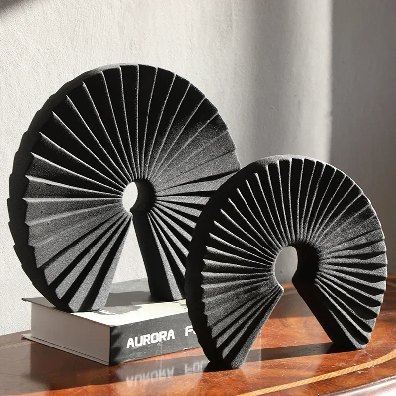 New Chinese-style Ceramic Display, Minimalist Crafts Model, Artistic Fan-shaped Ornament, Minimalist Desktop Decor