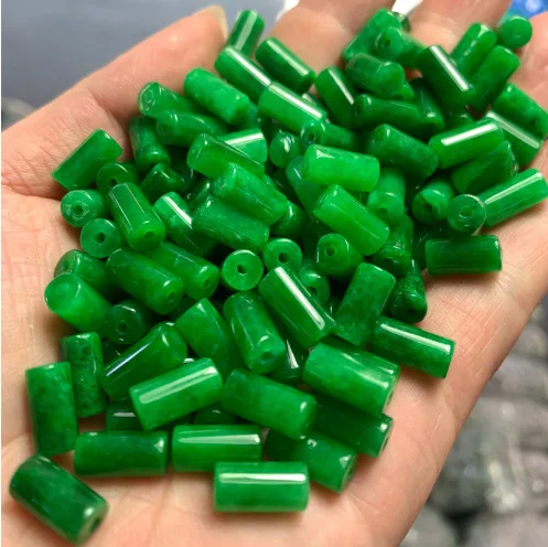 5*9mm Myanmar Jadeite Beads For Jewelry Making Diy String Bracelet Beaded Necklace Burma Green Jade Long Tube Bead Accessories