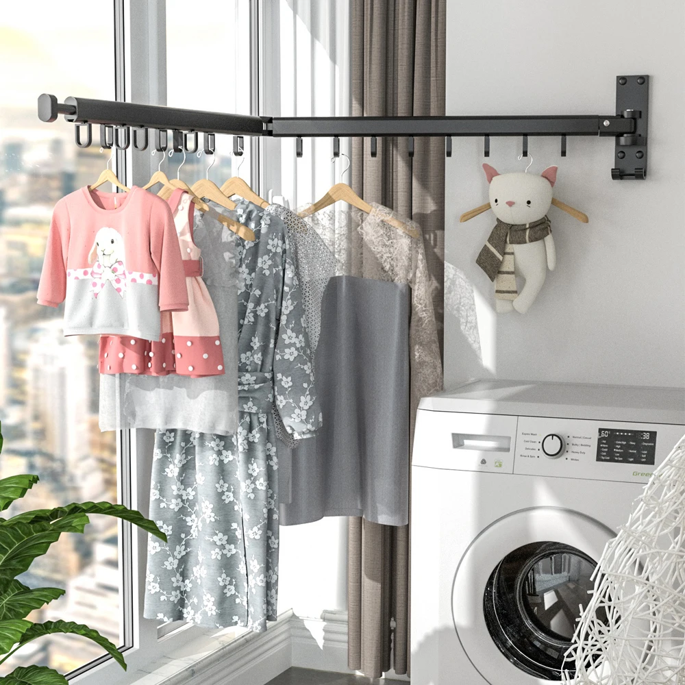 

Aluminium Alloy Indoor Outdoor Expandable Wall Mounted Cloth Drying Stand Laundry Hanger Foldable Clothes Dry Rack