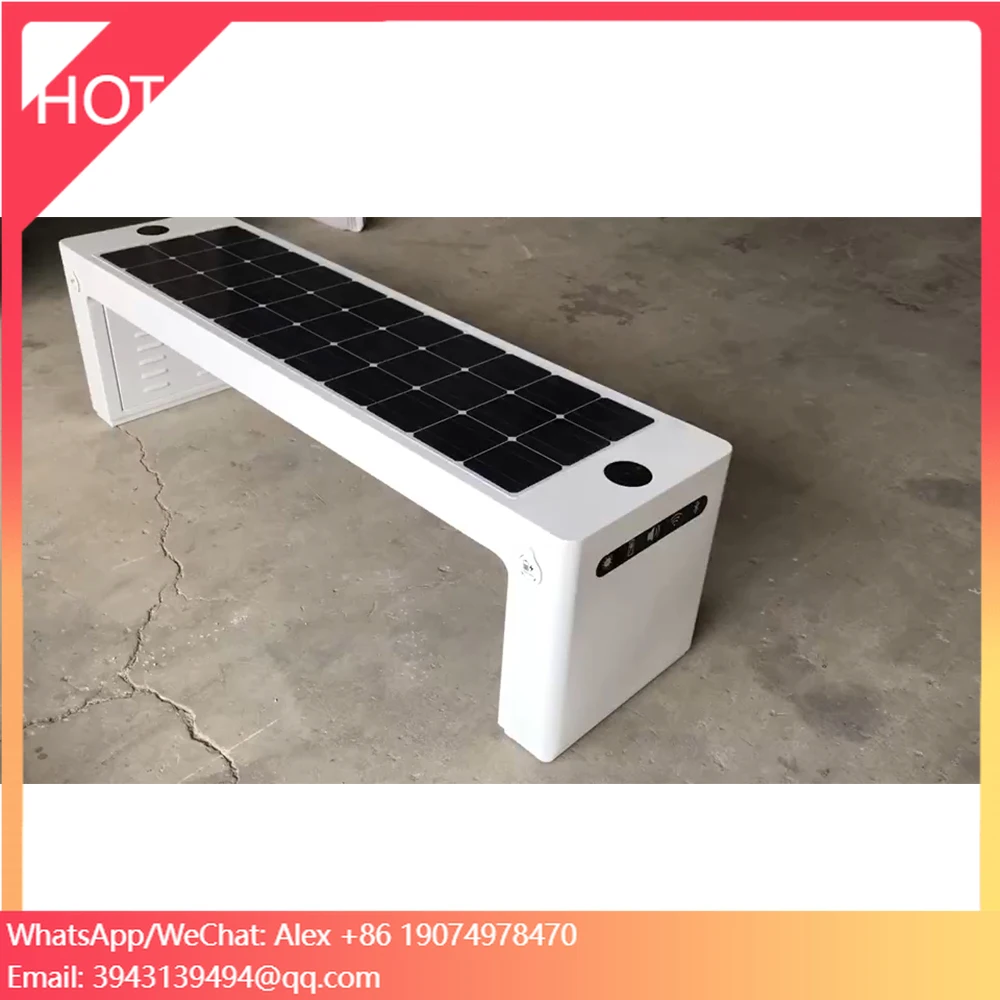 Outdoor Solar Smart Bench With Phone Charging Capability Ambient Lighting Temperature Sensors And Steel Frame