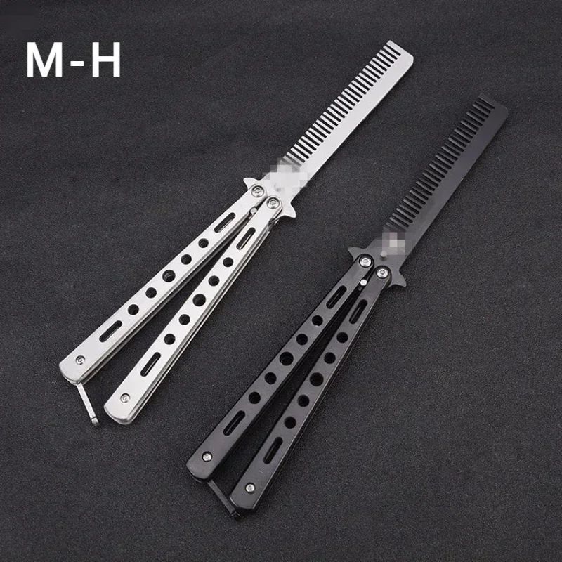 Foldable Comb Stainless Steel Practice Training Butterfly Knife Comb Beard Moustache Brushe Salon Hairdressing Hair Styling Tool