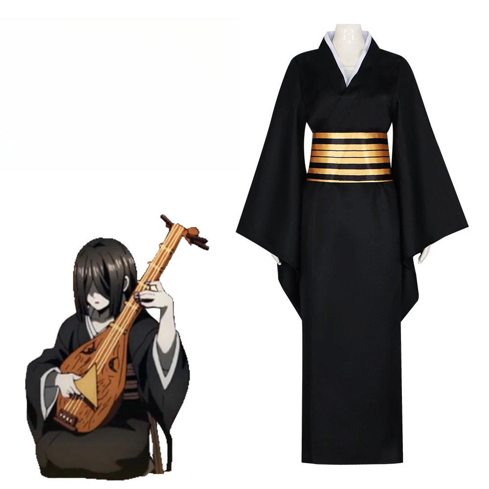 

Halloween Cosplay Costume Anime Demon Slayer Nakime Girl Japanese Black Kimono Outfit Dress Bathrobe Wig Woman Carnival Suit