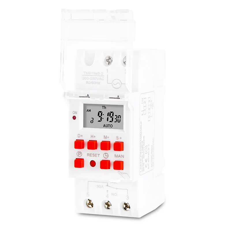 Sinotimer 1 Second Interval 30A Load 220V Programmable HD LCD Digital Timer Switch Relay Control Time 7 Days Din Rail Mounted