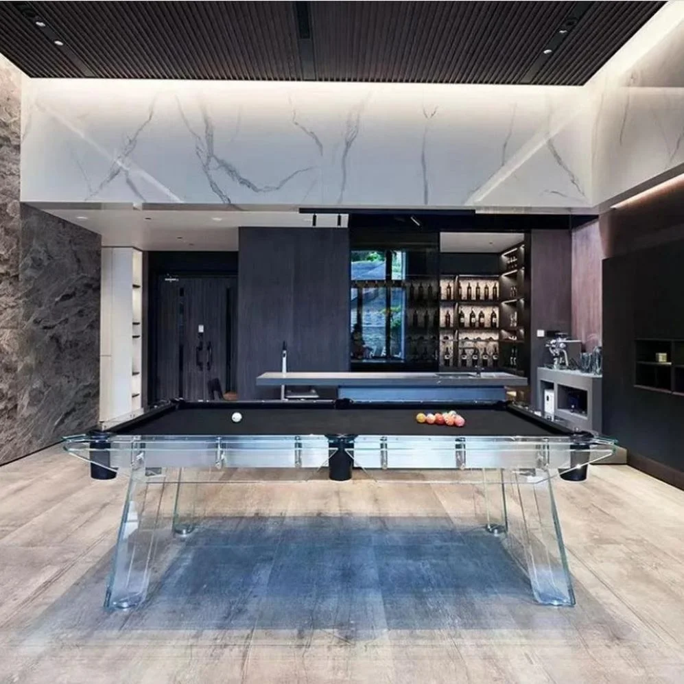 Designer's Latest Design Full Futuristic Toughened Glass Table Legs 9 Ball Slate Durable Pool Table for Villa Living Room