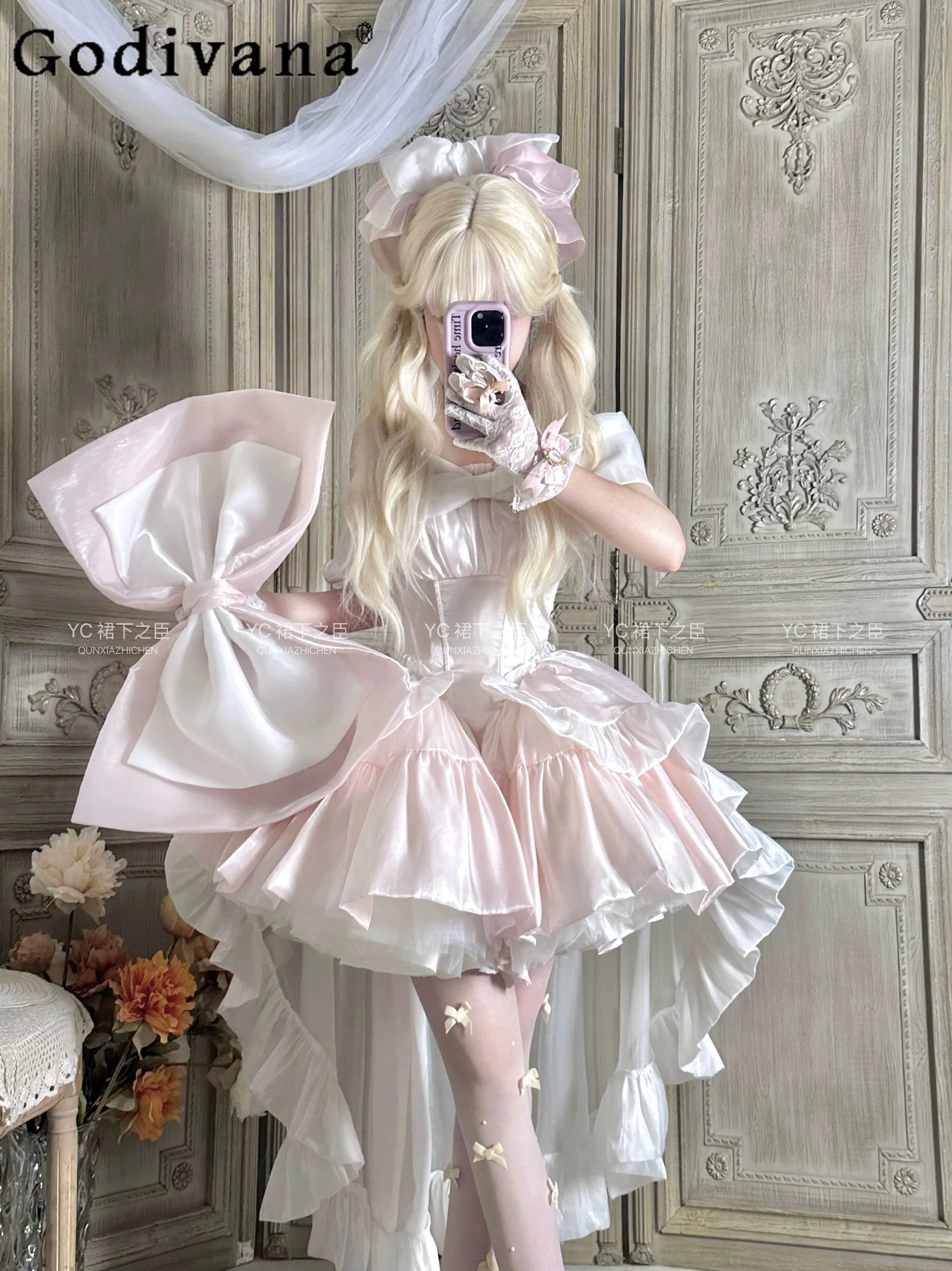 

2025 Summer New French Princess Style Pink Strapless Dress Sweetheart Girl Doll Feel Birthday Party Puffy Dresses