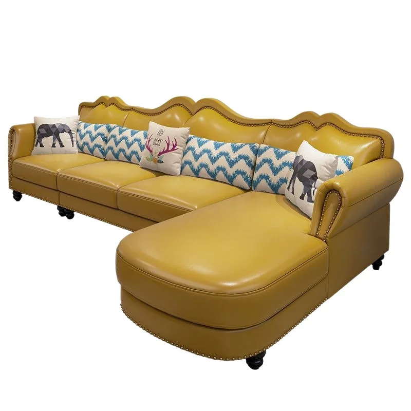 

American light luxury leather corner sofa, combined with post-modern leather sofa