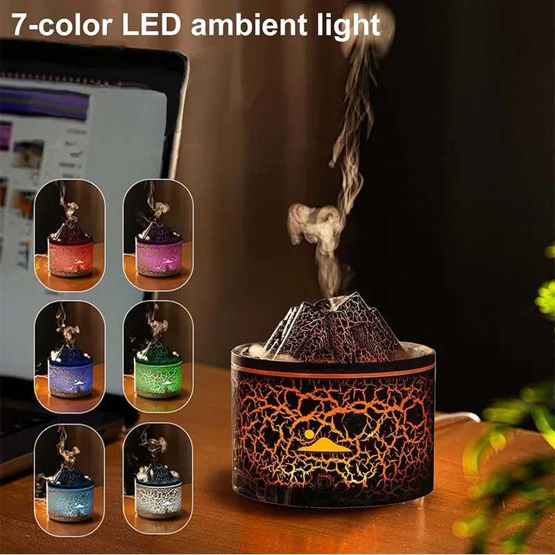 

Usb Volcano Aromatherapy Machine 180Ml Water Tank Cool Mist Ultrasonic Diffuser/Humidifier Colorful Light Household Humidifier