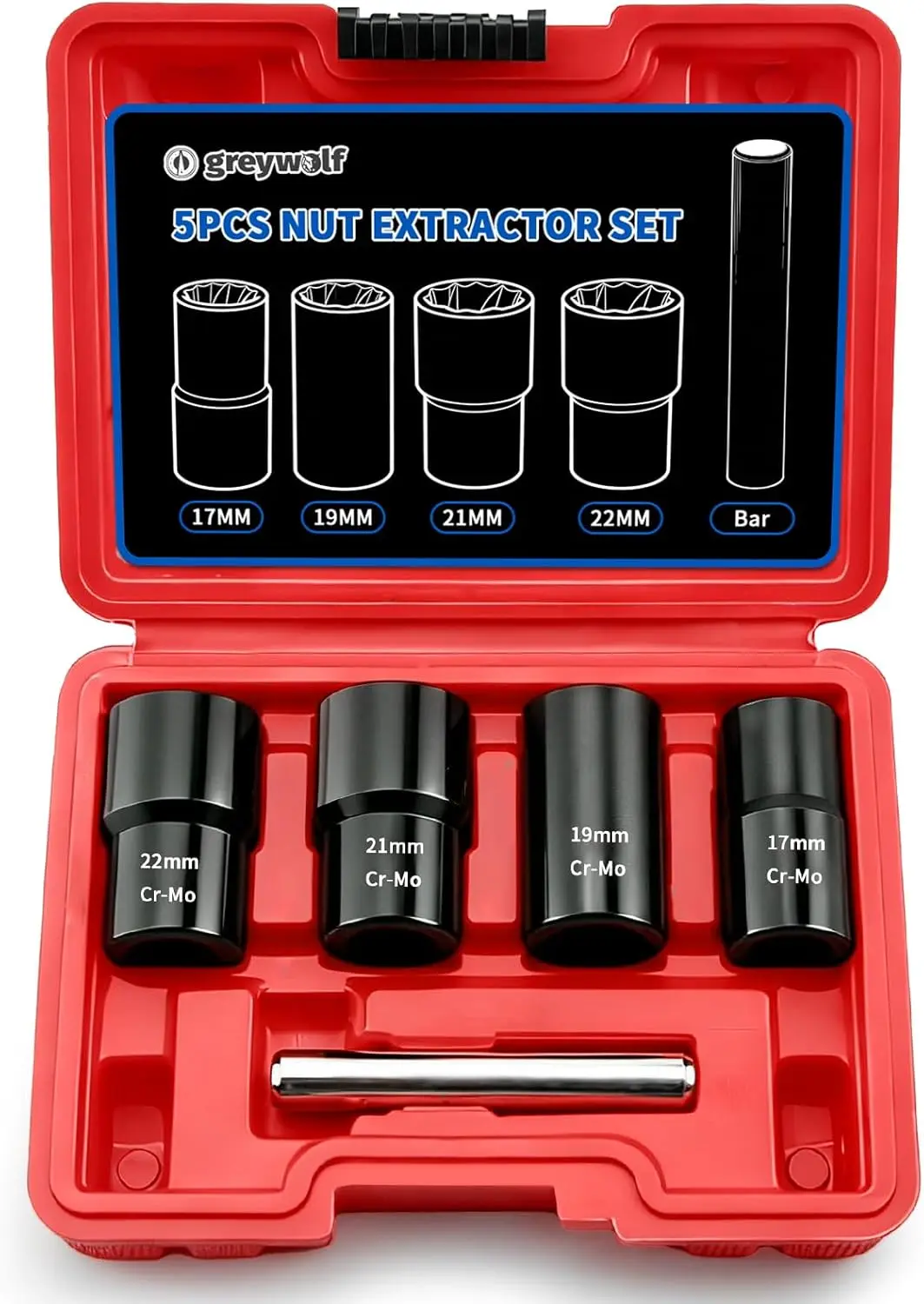 

Набор инструментов для снятия колесных гаек, 5 шт., набор ударных торцевых головок 1/2 дюйма и набор экстракторов для болтов, колесный.