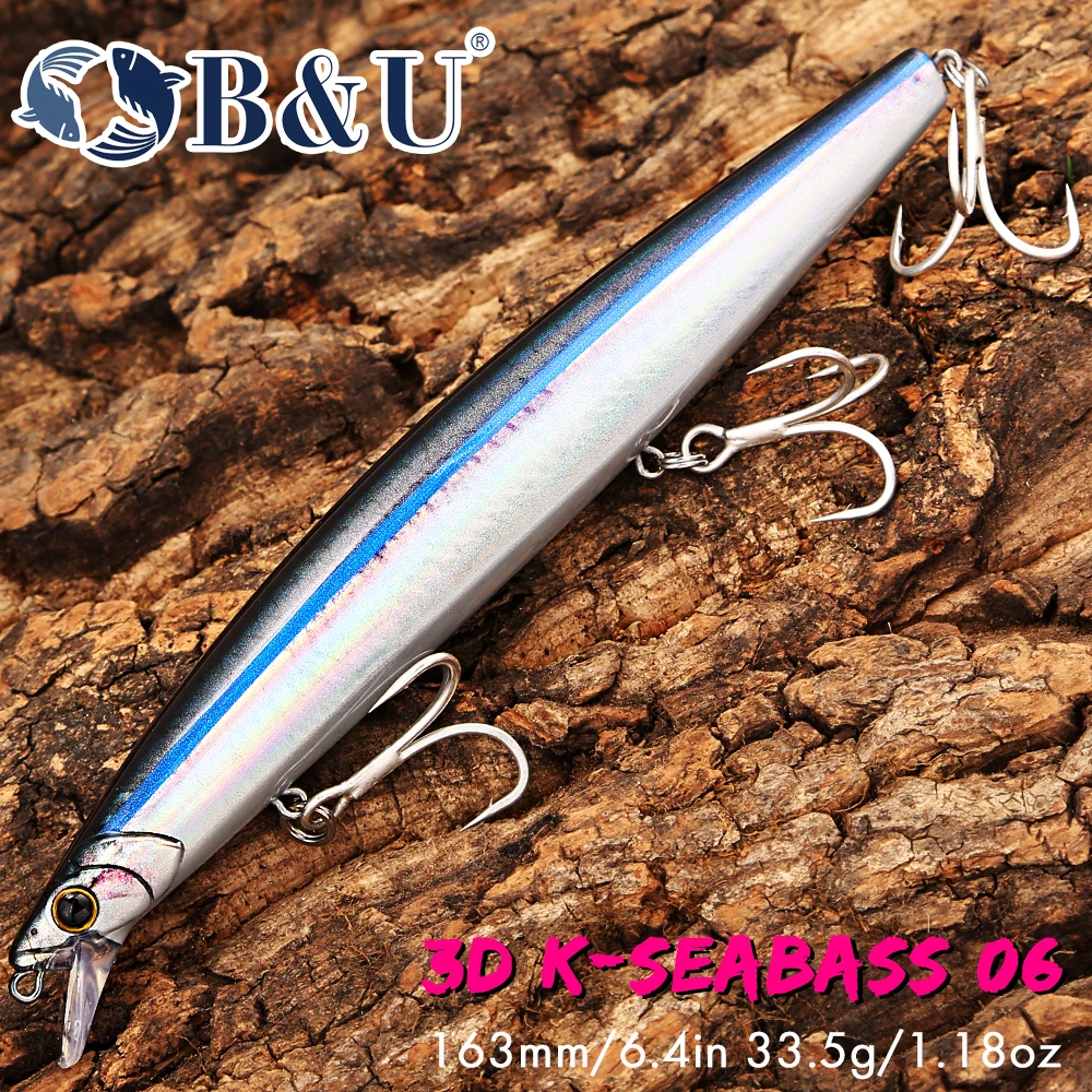 B&U 163 مللي متر/33.5 جرام طُعم أسماك الصيد البحري العائم الطويل ، طُعم صلب مع خطافات ثلاثية ، طُعم للمياه المالحة لبحر البحر #1
