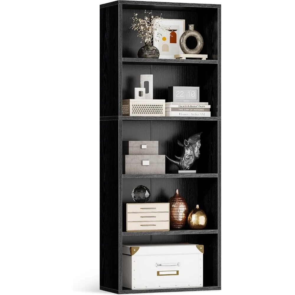 

5-Tier Open Bookshelf and Bookcase, Floor Standing Display Storage Shelves for Living Room, Tall Book Shelf for Bedroom, Home O