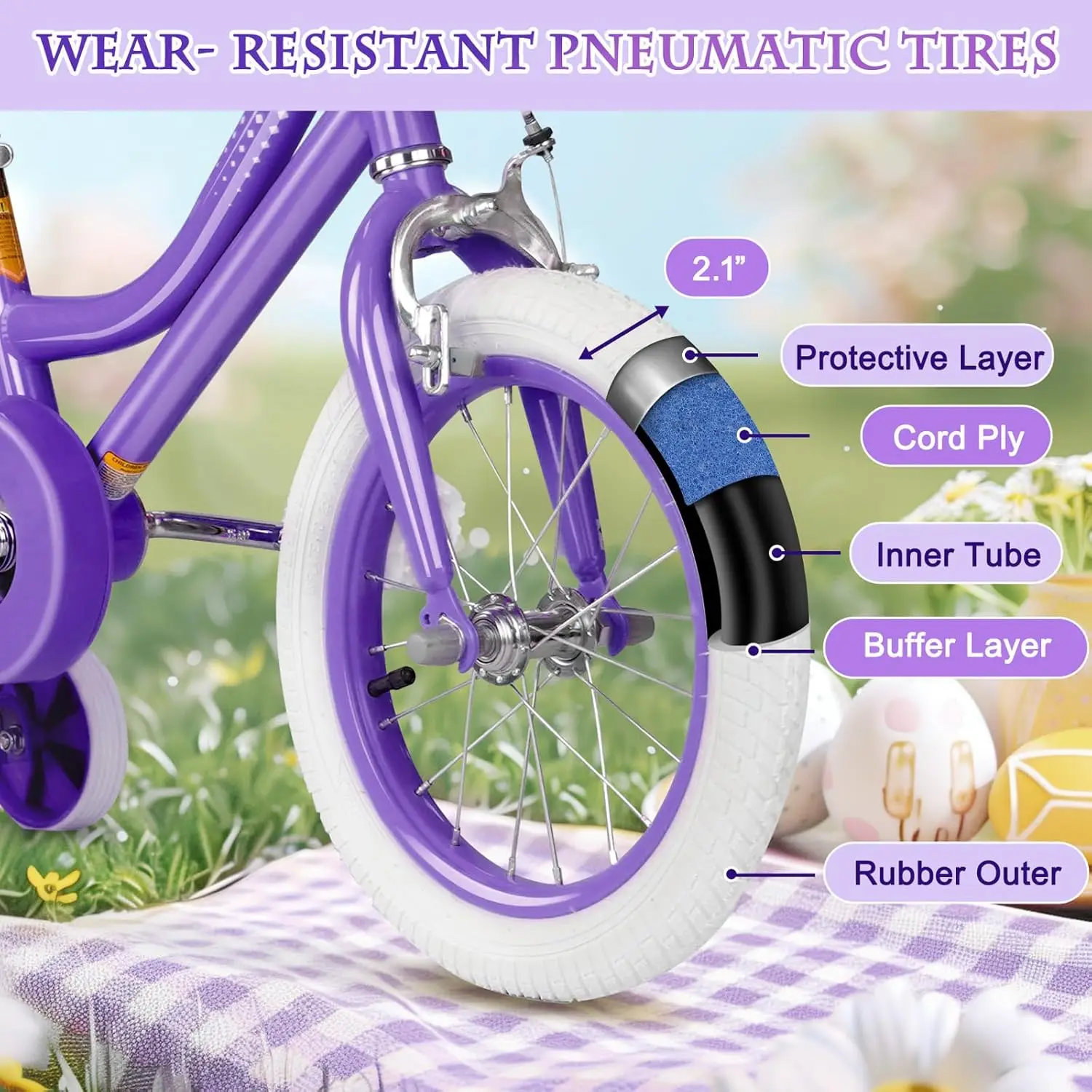 Girls Bike for 2-12 Years Old Toddlers and Kids, 14 Inch Kids Bike with Basket and Bell Training Wheels, Adjustable Sea