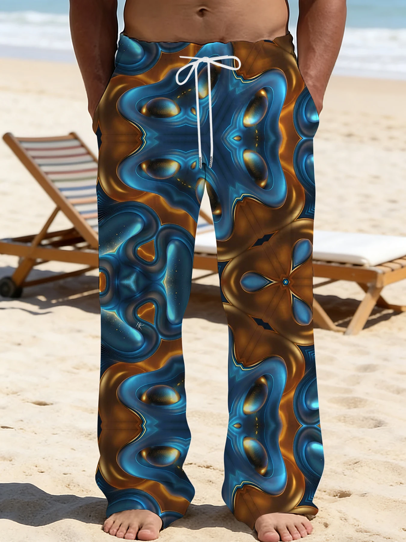 

Men's Printed Straight Leg Pants Abstract Art Design Drawstring Waist Loose Fit Summer Beach Casual Vacation Travel Trousers
