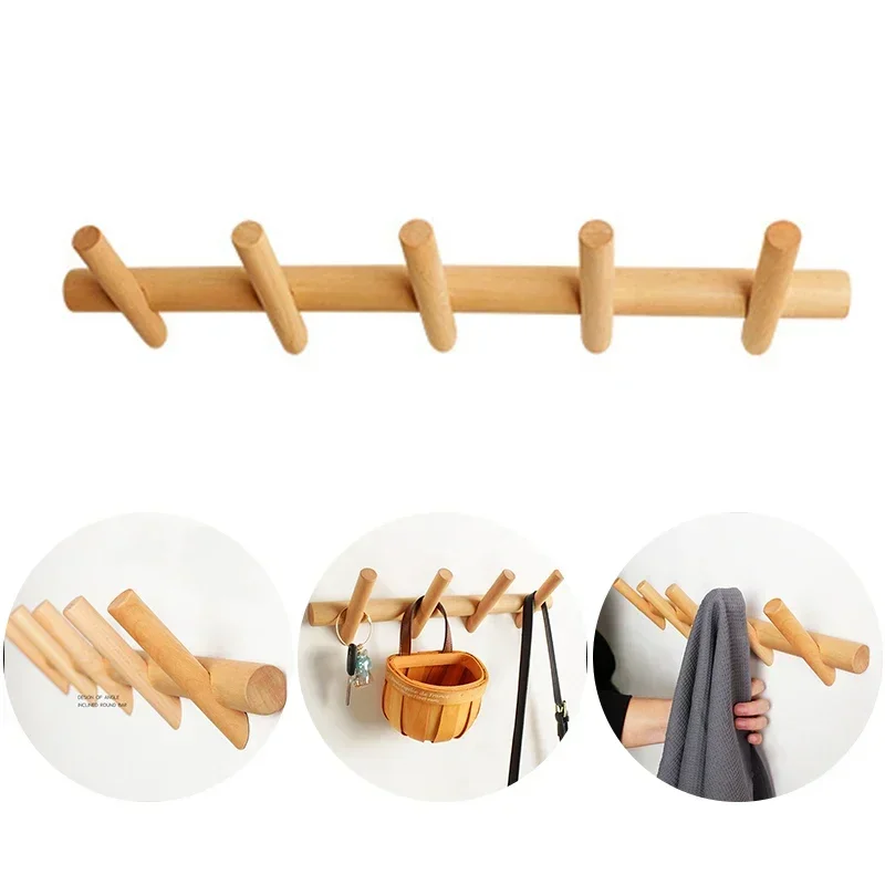 

Hooks Bedroom Mounted Beech Entryway Towel Stand Modern Robe for Hanger Clothes Wooden Rack Racks Furniture Pegs Hat Wall Coat